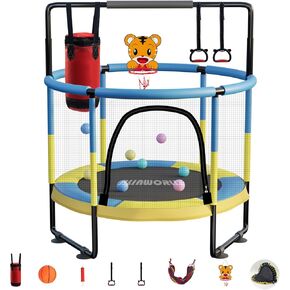 Children's Trampoline Height-Adjustable Folding Toddler Trampoline Kids Trampoline Toddler Trampoline with Fence Trampoline for Kids Trampoline Indoor Kids Trampoline Outdoor