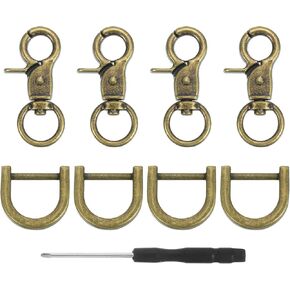 uxcell 4Pcs Swivel Snap Hook, 13mm(1/2") Trigger Snap with D Ring Heavy Duty Metal Lobster Claw Clasp Lanyard Clips for Straps Bags Belting Leathercraft, Bronze