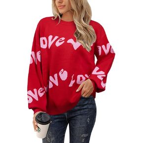 UNIQUEONE Valentine Sweater Women Love Sweatshirt Heart Graphic Graphic Sweaters Valentine Day المتضخم Crewneck قمم