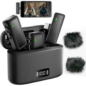 Wireless Lavalier Microphone with Noise Cancellation,Wireless Microphone for Iphone /Android with Charging Case,Clip on Microphone for Video Recording,Game Live Streaming, Interviews (USB Type-C)