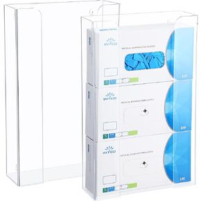 2 Pcs Acrylic Glove Box Holder Dispenser Glove Holder for Wall Mount Clear Acrylic Glove Rack Wall Floating Mask Dispenser for Medical Latex Rubber Disposable Glove Boxes (10.2 x 3.5 x 16'', Triple)