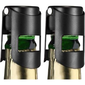 HYZ Champagne Stoppers 2Pack - Stainless Steel Sparkling Wine Bottle Stopper with Pure Silicone Air Tight Seal - Professional Wine Saver for Champagne，Prosecco and Cava (Black)