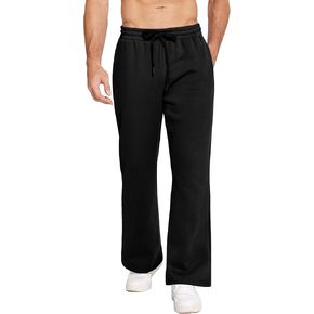PINSPARK Mens Sweat Pants Open Bottom Fleece Pants Men Heavyweight Baggy Sweats Cotton Flared Sweatpants with Pockets M Black