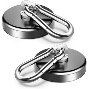 FINDMAG Magnetic Hooks 170LBS Heavy Duty Magnet with Carabiner Hook, Strong Magnetic Hooks for Hanging for Home, Cruise Ship, Office Locker, Workplace, Refrigerator or Travel (2 Pack)