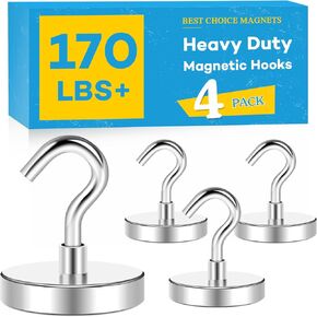4 Pack Heavy Duty Magnetic Hooks, 150LBS Strong Neodymium Magnet Hook for Refrigerator Storage Office and Garage 36mm(1.41inch) in Diameter