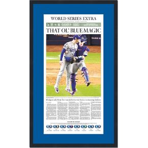 HOFSM.COM Hall of Fame Sports Memorabilia Framed Los Angeles LA Times Dodgers That Ol' Blue Magic 2024 World Series Champions 15x25 Baseball Newspaper Cover Photo Professionally Matted
