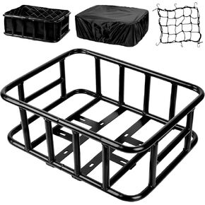 Bike Basket Rear, Large Bicycle Basket with Cargo Net, Liner and Waterproof Cover for Electirc Bike, Ebike and Bikes