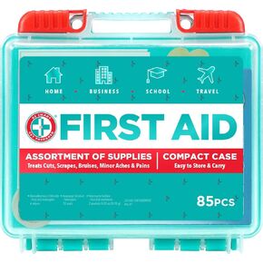 Be Smart Get Prepared 85 Piece First Aid Kit: Clean, Treat, Protect Minor Cuts, Scrapes. Home, Office, Car, School, Business, Travel, Emergency, Survival, Hunting, Outdoor, Camping & Sports, FSA HSA