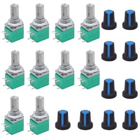 TWTADE 10Pcs Single Linear Rotary Seal Amplifier Potentiometers Type with Switch 10k Ohm Knurled Shaft 5Pin RK097N-5-10K