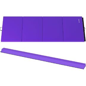 96 x 48 Inch All Purpose Exercise Mat Bundled with 8 Foot Balance Beam Foldable Gymnastic Activity Set, Purple