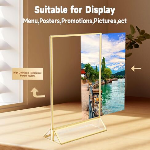 Gold Acrylic Sign Holder 5x7 Inch, 6 Pack Gold Acrylic Picture Frames, Clear Double Sided Menu Holder, Wedding Table Number Frames Vertical for Wedding Reception, Party Decoration,Restaurant Signs in Saudi Arabia