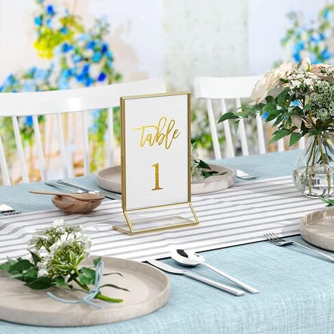 Gold Acrylic Sign Holder 5x7 Inch, 6 Pack Gold Acrylic Picture Frames, Clear Double Sided Menu Holder, Wedding Table Number Frames Vertical for Wedding Reception, Party Decoration,Restaurant Signs in Saudi Arabia
