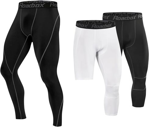 مجموعة السراويل الرياضية الضاغطة من Roadbox: سراويل مضغوطة للرجال بطول كامل و3/4 ساق واحدة (الحجم: M) in Kuwait