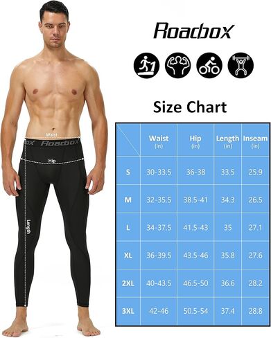 مجموعة السراويل الرياضية الضاغطة من Roadbox: سراويل مضغوطة للرجال بطول كامل و3/4 ساق واحدة (الحجم: M) in Kuwait