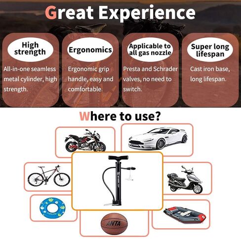 LETTON Presta and Schrader Automatic Reversible Portable Foot Pump Mini Bicycle Air Pump 120PSI with Ball Needle Multifunction in Saudi Arabia