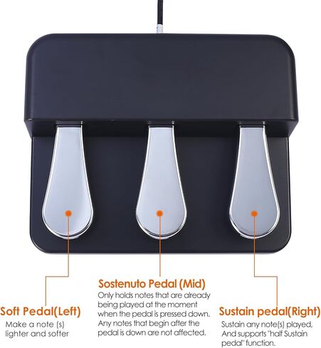 Portable 3-Pedal Board unit for Electric pianos keyboards, Soft & Sostenuto & Sustain pedal 3-Pedal Compatible With Yamaha P125 P121 P515 DGX670 Digital pianos keyboards (Black + Silver) in Saudi Arabia