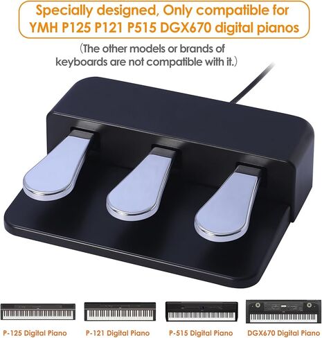 Portable 3-Pedal Board unit for Electric pianos keyboards, Soft & Sostenuto & Sustain pedal 3-Pedal Compatible With Yamaha P125 P121 P515 DGX670 Digital pianos keyboards (Black + Silver) in Saudi Arabia
