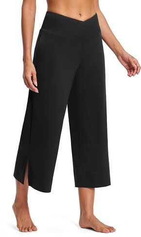 25" Wide Leg Yoga Pants for Women High Waisted Womens Loose Lounge Cropped Pants Travel Crop Pants with Pockets in Saudi Arabia