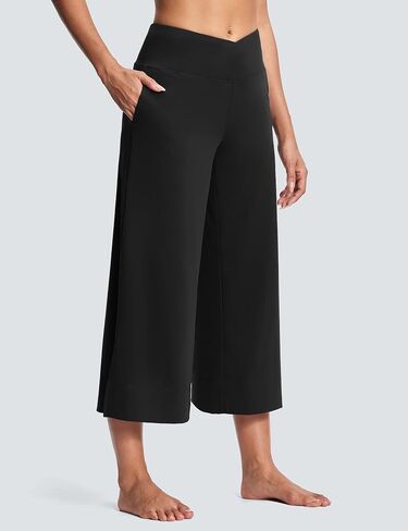 25" Wide Leg Yoga Pants for Women High Waisted Womens Loose Lounge Cropped Pants Travel Crop Pants with Pockets in Saudi Arabia