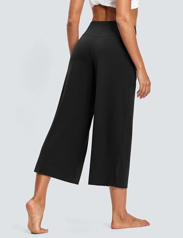 25" Wide Leg Yoga Pants for Women High Waisted Womens Loose Lounge Cropped Pants Travel Crop Pants with Pockets in Saudi Arabia