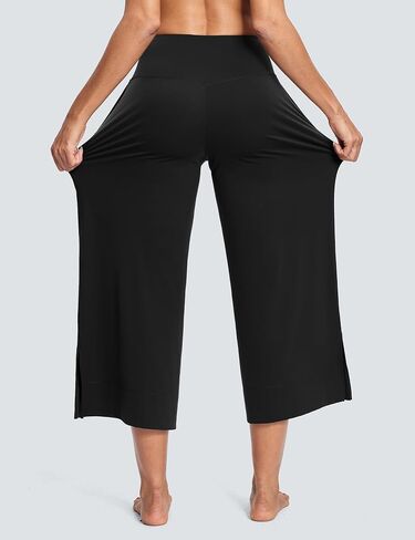 25" Wide Leg Yoga Pants for Women High Waisted Womens Loose Lounge Cropped Pants Travel Crop Pants with Pockets in Saudi Arabia