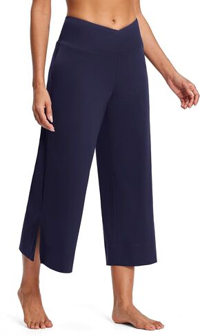 25" Wide Leg Yoga Pants for Women High Waisted Womens Loose Lounge Cropped Pants Travel Crop Pants with Pockets in Saudi Arabia