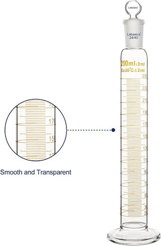 Graduated Cylinder with Stopper, 250 ml Borosilicate Glass Measuring Cylinder with 24/40 Standard Ground Joint Stopper, Durable Laboratory Glassware for Accurate Liquid Measurement in Saudi Arabia