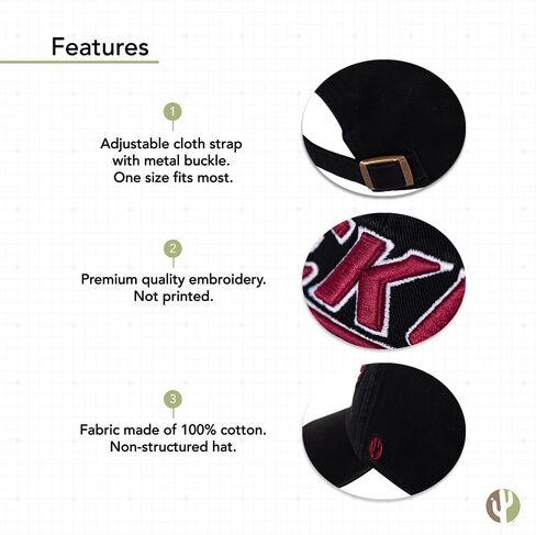 Desert Cactus Eastern Kentucky University Baseball Hat EKU Colonels Brimmed Embroirderd Hats Cap Adjustable Cloth Strap Adult (Style A) Red in Saudi Arabia