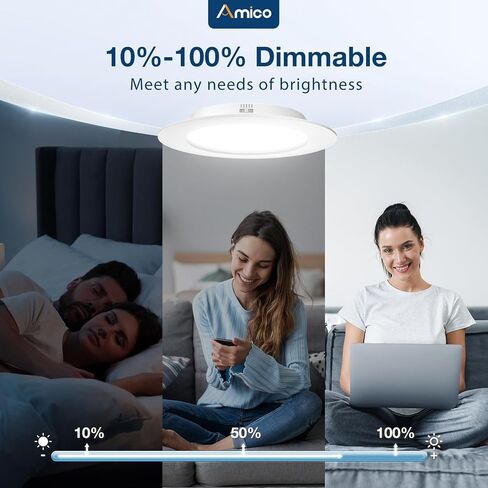 Amico 24 Pack 5/6 inch 5CCT LED Recessed Lighting, Dimmable, 12.5W=100W, 950LM, 2700K/3000K/4000K/5000K/6000K Selectable, Retrofit Can Lights with Baffle Trim, IC Rated - ETL & FCC, White in Saudi Arabia