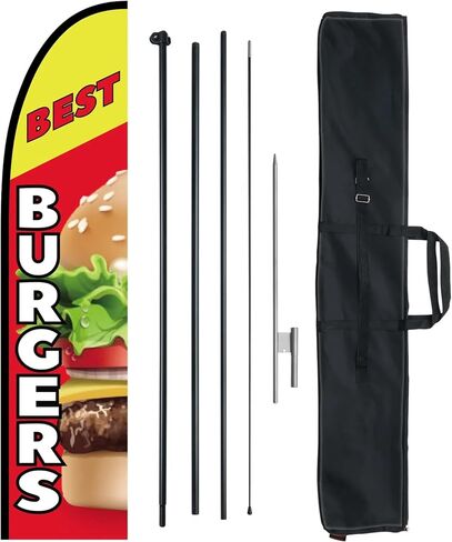 VEVOR Burgers Feather Flag with Pole Kit, 16.3 Feet Advertising Flags for Business Outside with Fiberglass Pole Ground Stake, Restaurant Swooper Flag Banner Pole Kit, Best Burgers Feather Flag in Saudi Arabia