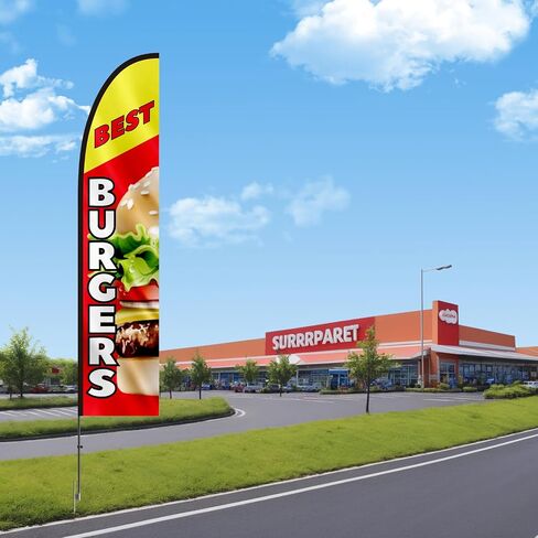 VEVOR Burgers Feather Flag with Pole Kit, 16.3 Feet Advertising Flags for Business Outside with Fiberglass Pole Ground Stake, Restaurant Swooper Flag Banner Pole Kit, Best Burgers Feather Flag in Saudi Arabia