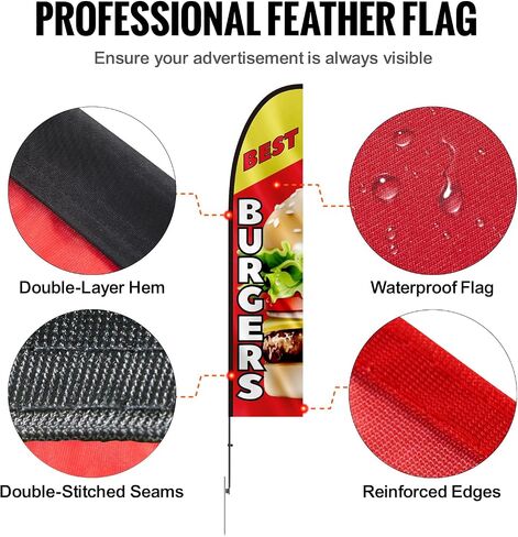 VEVOR Burgers Feather Flag with Pole Kit, 16.3 Feet Advertising Flags for Business Outside with Fiberglass Pole Ground Stake, Restaurant Swooper Flag Banner Pole Kit, Best Burgers Feather Flag in Saudi Arabia