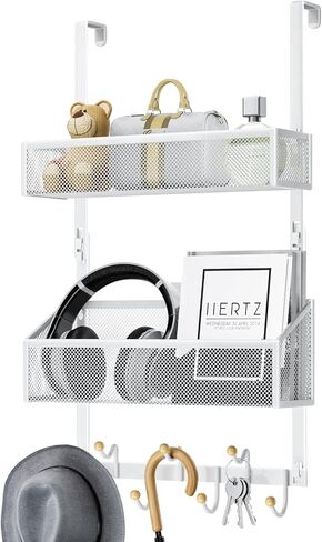 Over The Door Hooks Organizer: Hanging Back of Door Storage Organizer - Waterproof Heavy Duty Door Hanger Towel Rack with 7 Coat Hooks and 2 Mesh Baskets for Bathroom Bedroom and Kitchen (Black) in Saudi Arabia