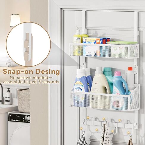 Over The Door Hooks Organizer: Hanging Back of Door Storage Organizer - Waterproof Heavy Duty Door Hanger Towel Rack with 7 Coat Hooks and 2 Mesh Baskets for Bathroom Bedroom and Kitchen (Black) in Saudi Arabia