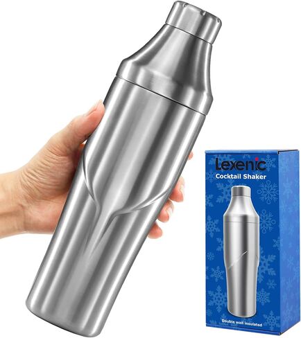 شاكر الكوكتيل سعة 24oz من ليكسنيك - جدار مزدوج معزول يحافظ على المشروبات باردة - غطاء غير ملتصق، مانع للتسرب ومصفاة مدمجة - مثالي للبار المنزلي - شاكر مشروبات ممتاز من الفولاذ المقاوم للصدأ، شيكر مارتيني in Kuwait