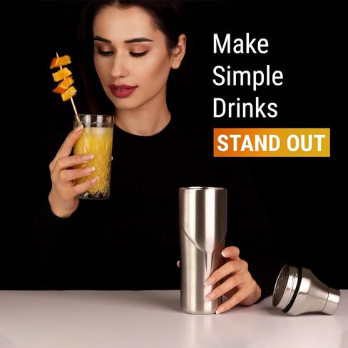 شاكر الكوكتيل سعة 24oz من ليكسنيك - جدار مزدوج معزول يحافظ على المشروبات باردة - غطاء غير ملتصق، مانع للتسرب ومصفاة مدمجة - مثالي للبار المنزلي - شاكر مشروبات ممتاز من الفولاذ المقاوم للصدأ، شيكر مارتيني in Kuwait