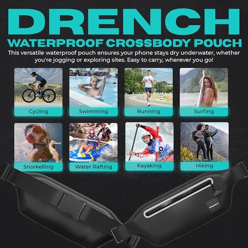 DRENCH 100% Underwater Waterproof Waist Pack. Submersible Waterproof Phone Pouch. Dry Bag for Swimming & Snorkelling. Underwater Phone case. Waterproof Fanny Pack. (Black) in Saudi Arabia