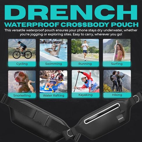 DRENCH 100% Underwater Waterproof Waist Pack. Submersible Waterproof Phone Pouch. Dry Bag for Swimming & Snorkelling. Underwater Phone case. Waterproof Fanny Pack. (Black) in Kuwait