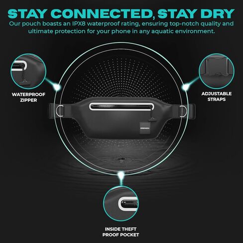 DRENCH 100% Underwater Waterproof Waist Pack. Submersible Waterproof Phone Pouch. Dry Bag for Swimming & Snorkelling. Underwater Phone case. Waterproof Fanny Pack. (Black) in Kuwait