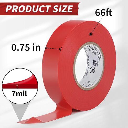 شريط كهربائي، شريط كهربائي PVC للاستخدام العام، شريط فينيل عازل مدرج في قائمة UL/CSA للكهرباء والإصلاحات والسيارات والمعدات، EE-100، ¾ بوصة × 66 قدم، أسود، 1 لفة in Saudi Arabia