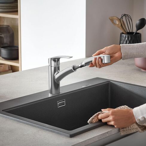 GROHE 30306DC1 Eurosmart Dual Spray Pull-Out Kitchen Faucet with sprayer Supersteel (Stainless Steel) in Saudi Arabia