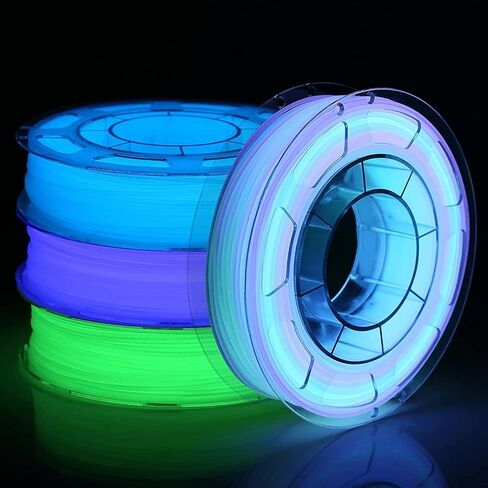 خيوط طابعة ثلاثية الأبعاد AMOLEN تتوهج في الظلام متعددة الألوان سريعة التغيير 1.75 مم، حزمة 5 أمتار باللون الأخضر والأزرق والأزرق الأرجواني، خيوط PLA 1.75 مم، خيوط طباعة لامعة ثلاثية الأبعاد 200 جرام × 4 عبوات in Kuwait