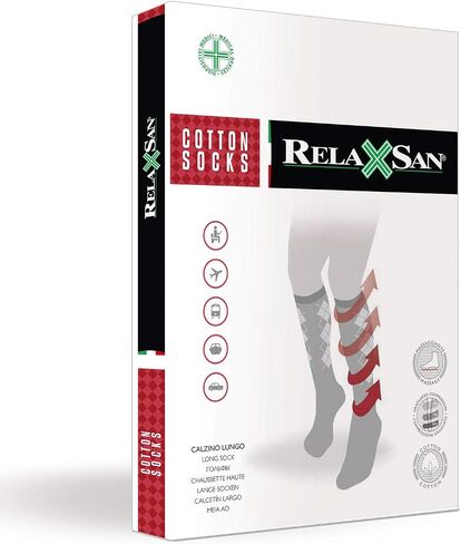 Relaxsan 820B - 15-20 mmHg unisex cotton compression socks with massaging insole, 100% Made in Italy in Saudi Arabia
