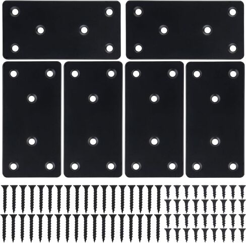 4 Pcs Flat Mending Plate, 1.5''x3.1'' Black Stainless Steel Metal Flat Straight Brace Bracket, Fixing Brace Joining Plates for Furniture, Wood, Shelves, Cabinet with 2 Different Lengths of Screws in Kuwait