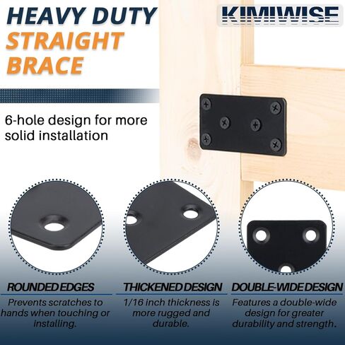 4 Pcs Flat Mending Plate, 1.5''x3.1'' Black Stainless Steel Metal Flat Straight Brace Bracket, Fixing Brace Joining Plates for Furniture, Wood, Shelves, Cabinet with 2 Different Lengths of Screws in Kuwait
