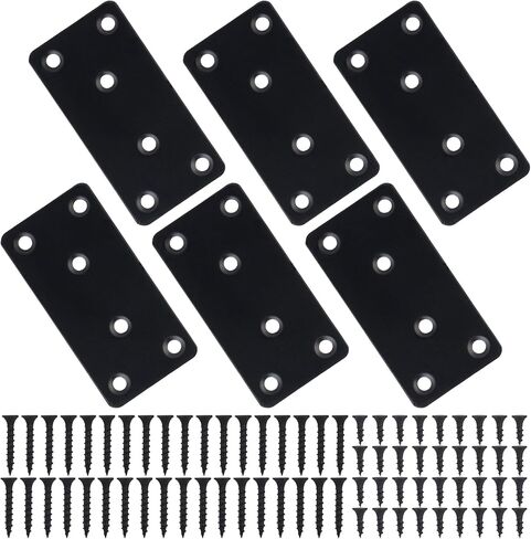 4 Pcs Flat Mending Plate, 1.5''x3.1'' Black Stainless Steel Metal Flat Straight Brace Bracket, Fixing Brace Joining Plates for Furniture, Wood, Shelves, Cabinet with 2 Different Lengths of Screws in Kuwait
