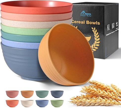 HOTEC Unbreakable Wheat Straw Cereal Bowls - Microwave & Dishwasher Safe Soup and Salad Bowls, Set of 8, 26oz, BPA Free, Multicolor in Kuwait