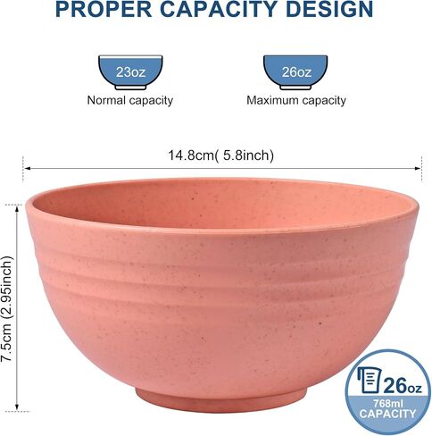 HOTEC Unbreakable Wheat Straw Cereal Bowls - Microwave & Dishwasher Safe Soup and Salad Bowls, Set of 8, 26oz, BPA Free, Multicolor in Kuwait