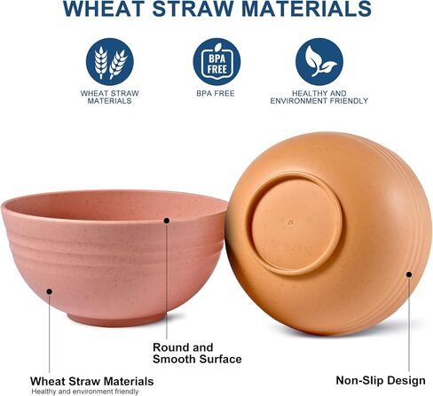 HOTEC Unbreakable Wheat Straw Cereal Bowls - Microwave & Dishwasher Safe Soup and Salad Bowls, Set of 8, 26oz, BPA Free, Multicolor in Kuwait