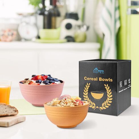 HOTEC Unbreakable Wheat Straw Cereal Bowls - Microwave & Dishwasher Safe Soup and Salad Bowls, Set of 8, 26oz, BPA Free, Multicolor in Kuwait